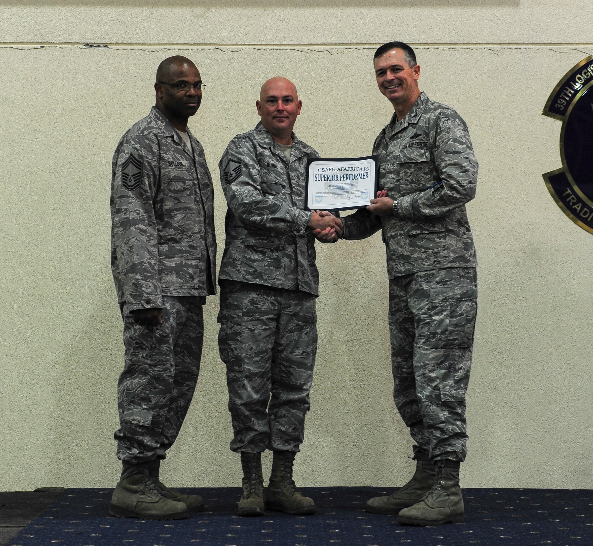 Master Sgt. Jason Burns, 39th Communications Squadron wing information insurance section chief, was recognized as a superior performer during the Unit Effectiveness Inspection out brief Nov. 24, 2014, Incirlik Air Base, Turkey. Burns won for his outstanding individual performances during the UEI and was one of four individuals recognized during the event. (U.S. Air Force photo by Airman Cory W. Bush/Released)