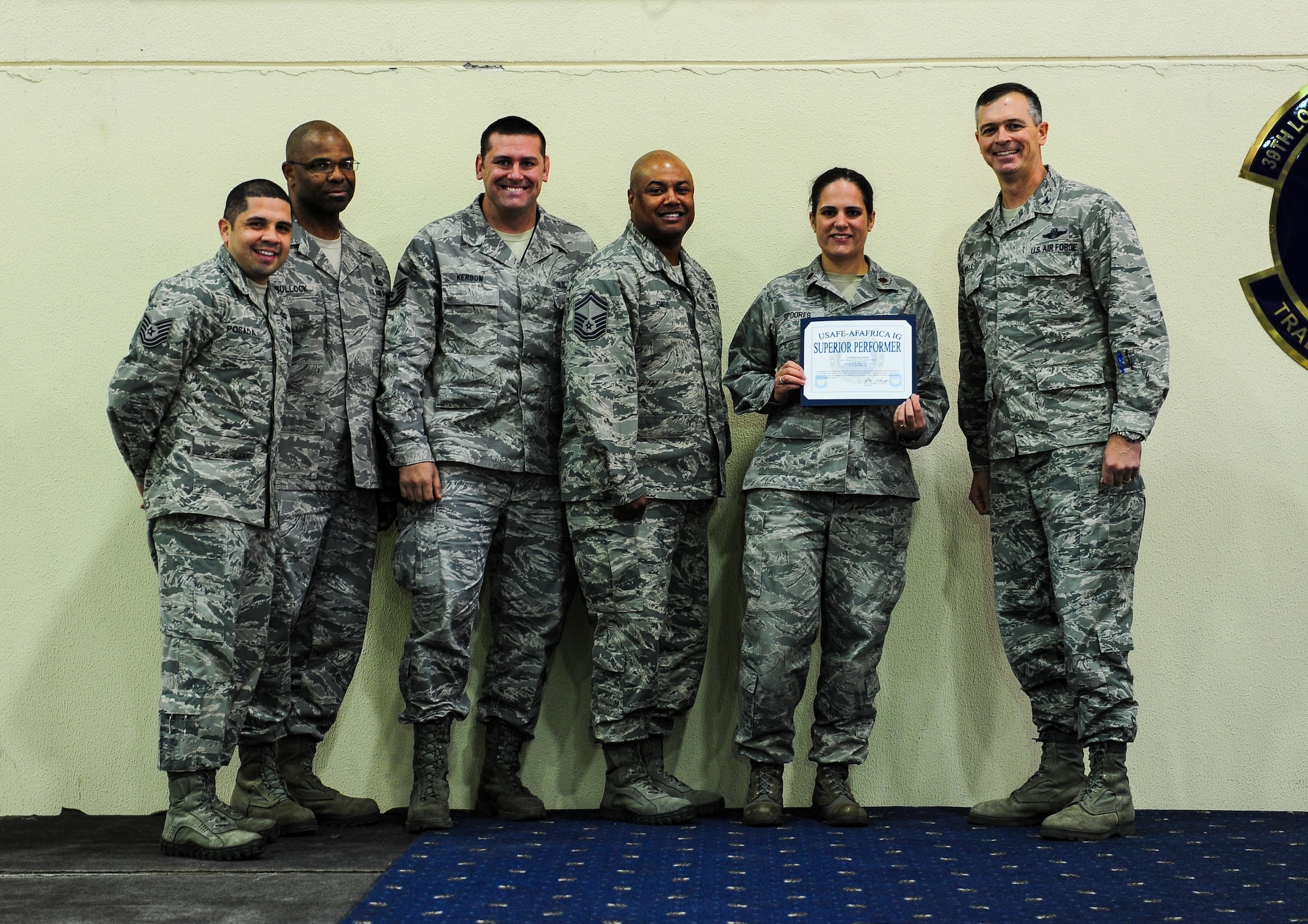 The 39th Air Base Wing Command Post was recognized as a superior performer at the Unit Effectiveness Inspection out brief Nov. 24, 2014, Incirlik Air Base, Turkey. The command post team won for their exceptional performance during the UEI and was one of three teams recognized during the event. (U.S. Air Force photo by Airman Cory W. Bush/Released)