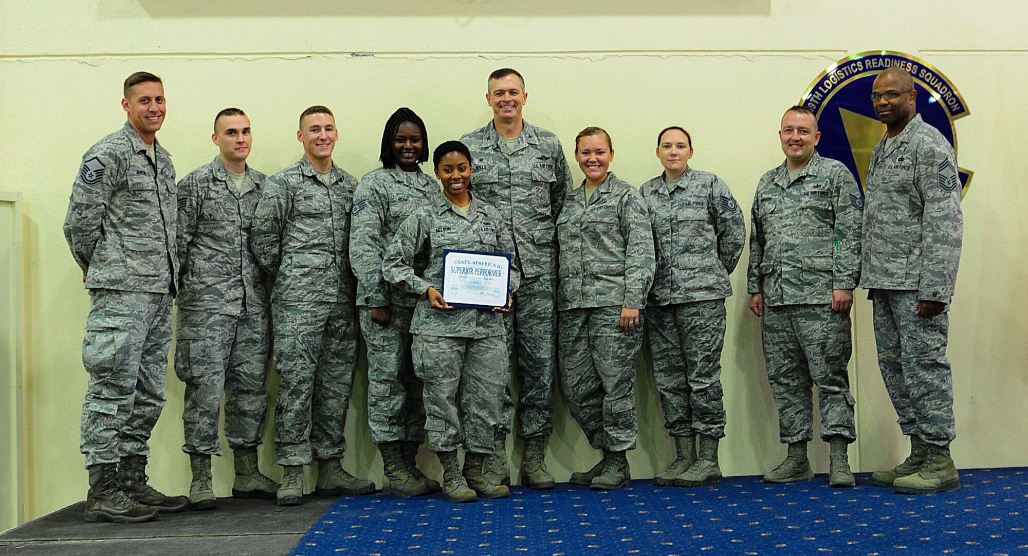 The 39th Air Base Wing Public Affairs office was recognized as a superior performer at the Unit Effectiveness Inspection out brief Nov. 24, 2014, Incirlik Air Base, Turkey. The PA team won for their exceptional performance during the UEI and was one of three teams recognized during the event. (U.S. Air Force photo by Airman Cory W. Bush/Released)