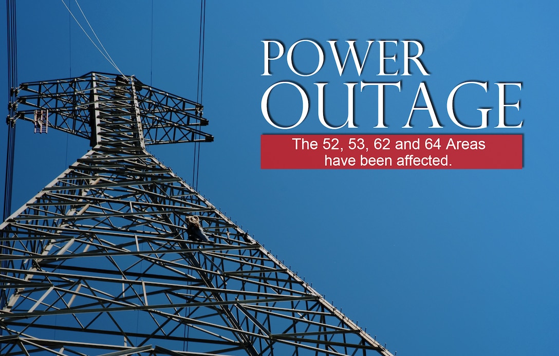 Camp Pendleton is currently experiencing a power outage affecting the 52,53,62,63, and 64 areas due to a fire that occurred at about 6 p.m. yesterday at Electrical Sub-Station 3 in the 51 Area.  Efforts are underway to restore power to critical infrastructure and mission critical buildings in those areas (Mess halls, clinics, well and waste-water lift stations) using generators. Currently we do not have an estimate as to when full power will be restored.

Dining facilities in the 52, 53 and 62 areas have generators on site. The dining facilities will be serving a continental breakfast Wednesday morning, warm chow in the afternoon, and hot chow for the evening meal . Officials do not anticipate any impacts to providing the holiday Thanksgiving meal. Full power to the affected areas is anticipated to be restored by 4 p.m. Wednesday.

Follow us on Facebook for current updates: https://www.facebook.com/pages/Camp-Pendleton-Scout/244860127876?v=wall

(Photo by: Petty Officer 2nd Class Prentice Danner, Graphic by: Sgt. Christopher Duncan)