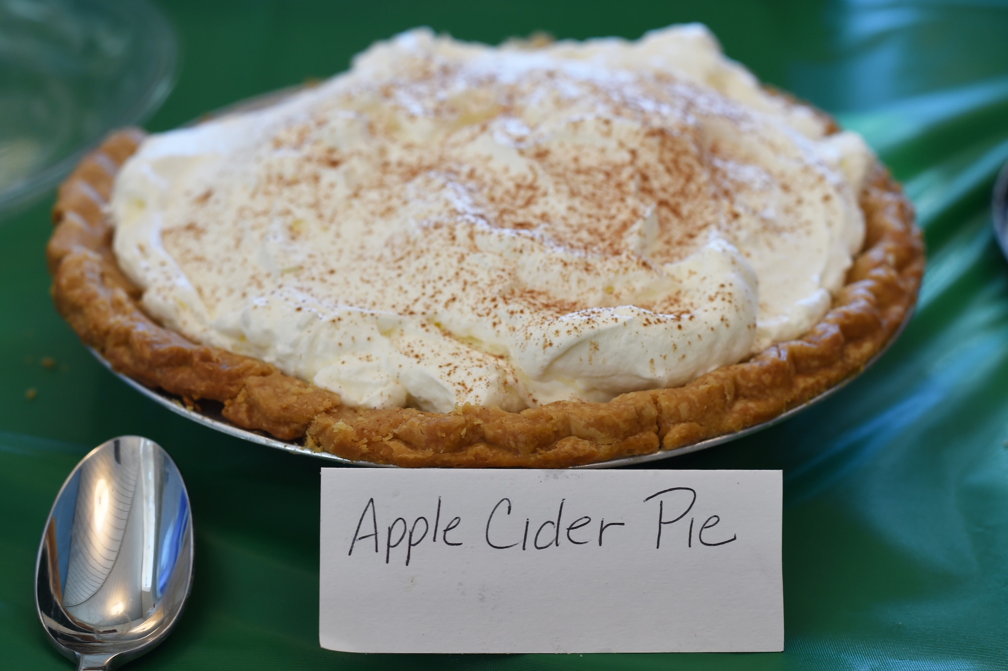 Apple Cider Pie was one of the many options Airman had to choose from during a Thanksgiving feast in the dorms Nov. 26, 2014, on Buckley Air Force Base, Colo. Every year, Buckley leadership serves a Thanksgiving meal to Airmen residing in the dorms. (U.S. Air Force photo by Airman 1st Class Samantha Saulsbury/Released)