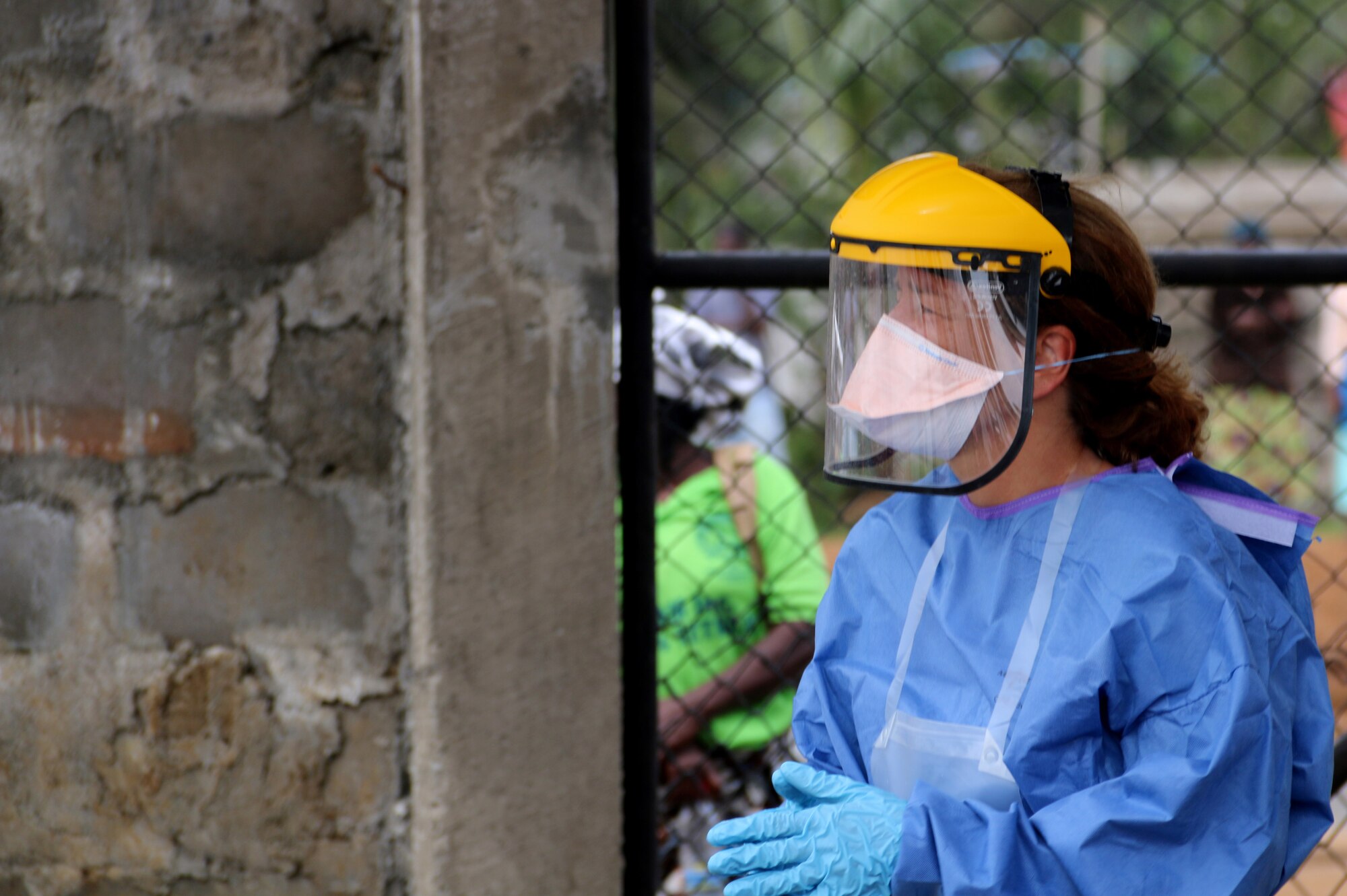 MONROVIA, Liberia – A health care worker wears protective clothing at a field hospital in Monrovia, Liberia Sept. 19, 2014. The workers are among volunteers from around the world fighting the epidemic outbreak of Ebola. (Photo/Maj. Francis Obuseh)