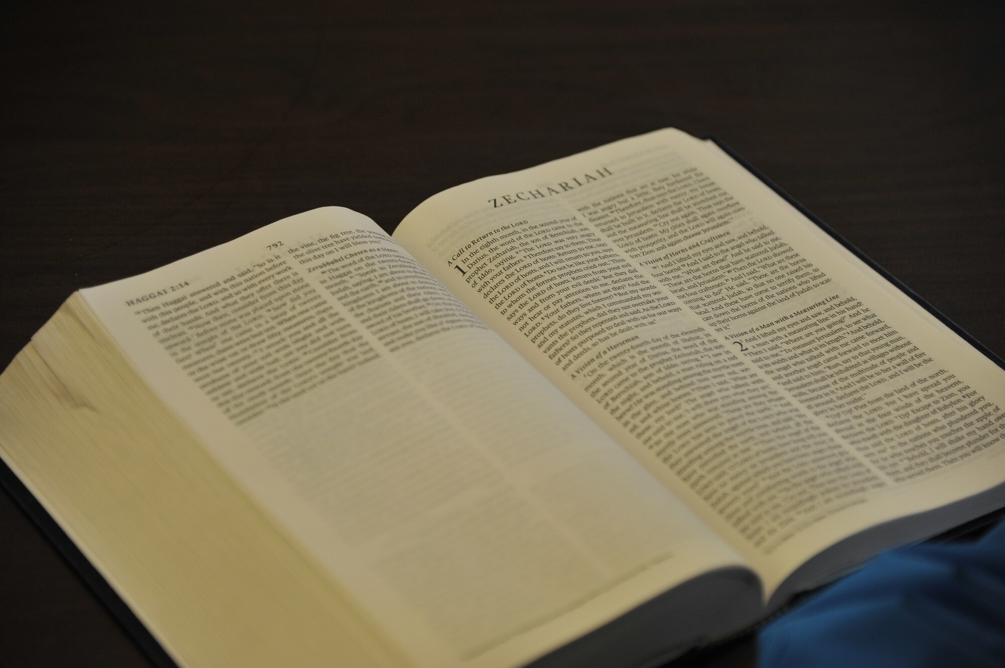 A passage from the Bible is read during a “Thankful for the Word” event at Misawa Air Base, Japan, Nov. 26, 2014. The purpose of the event was to promote spiritual health, biblical literacy, and foster unity within the Misawa AB community. (U.S. Air Force by Airman 1st Class Patrick S. Ciccarone/Released)