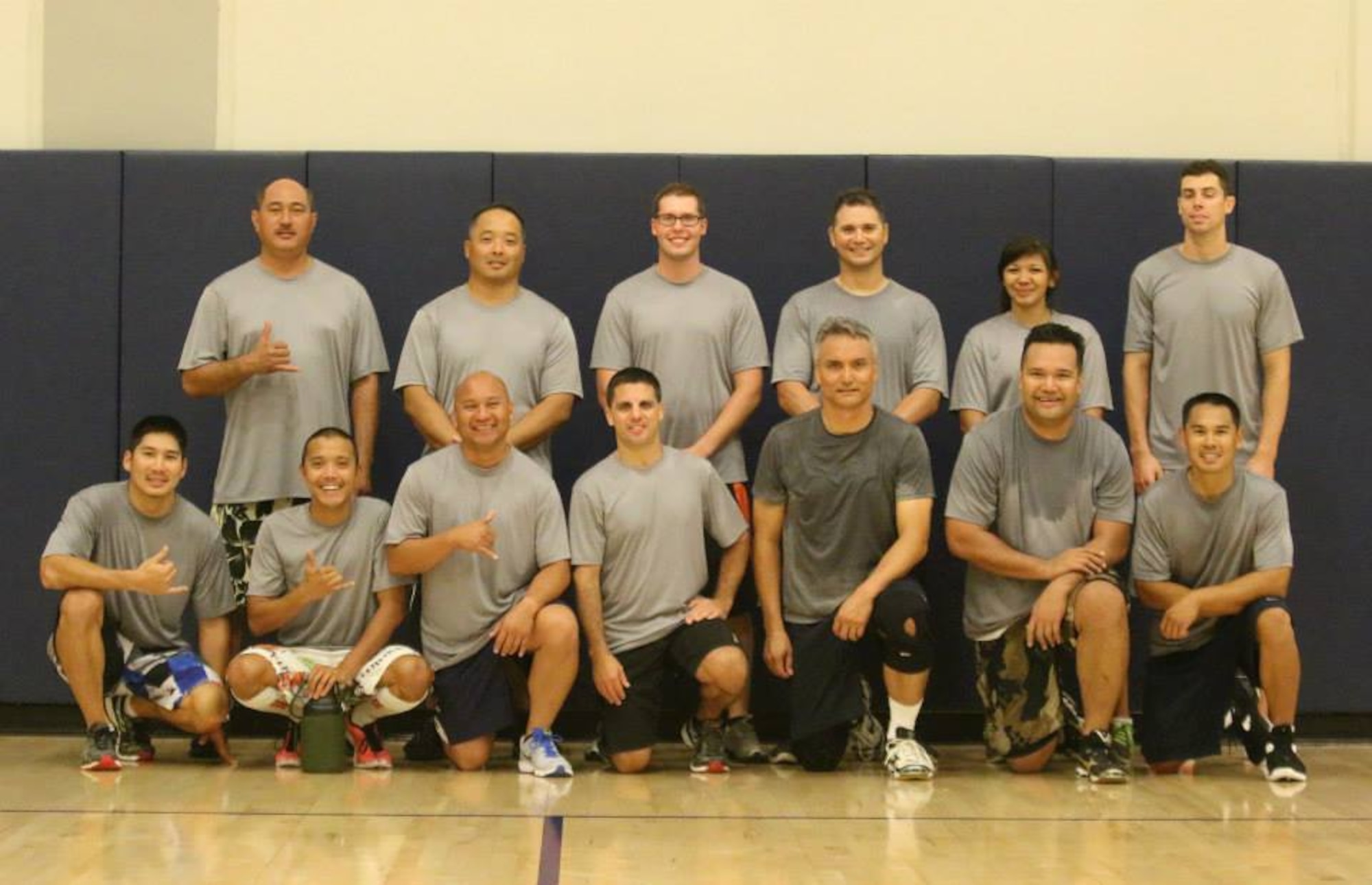 A team comprised of airmen from the 154th and 15th MXG tied for 3rd place in the 2014 Joint Base Pearl Harbor-Hickam Intramural Volleyball league. The team members came from both the Air National Guard and the active duty and proved that TFI, Total Force Integration works well in both work and play. (U.S. Air Force photo)