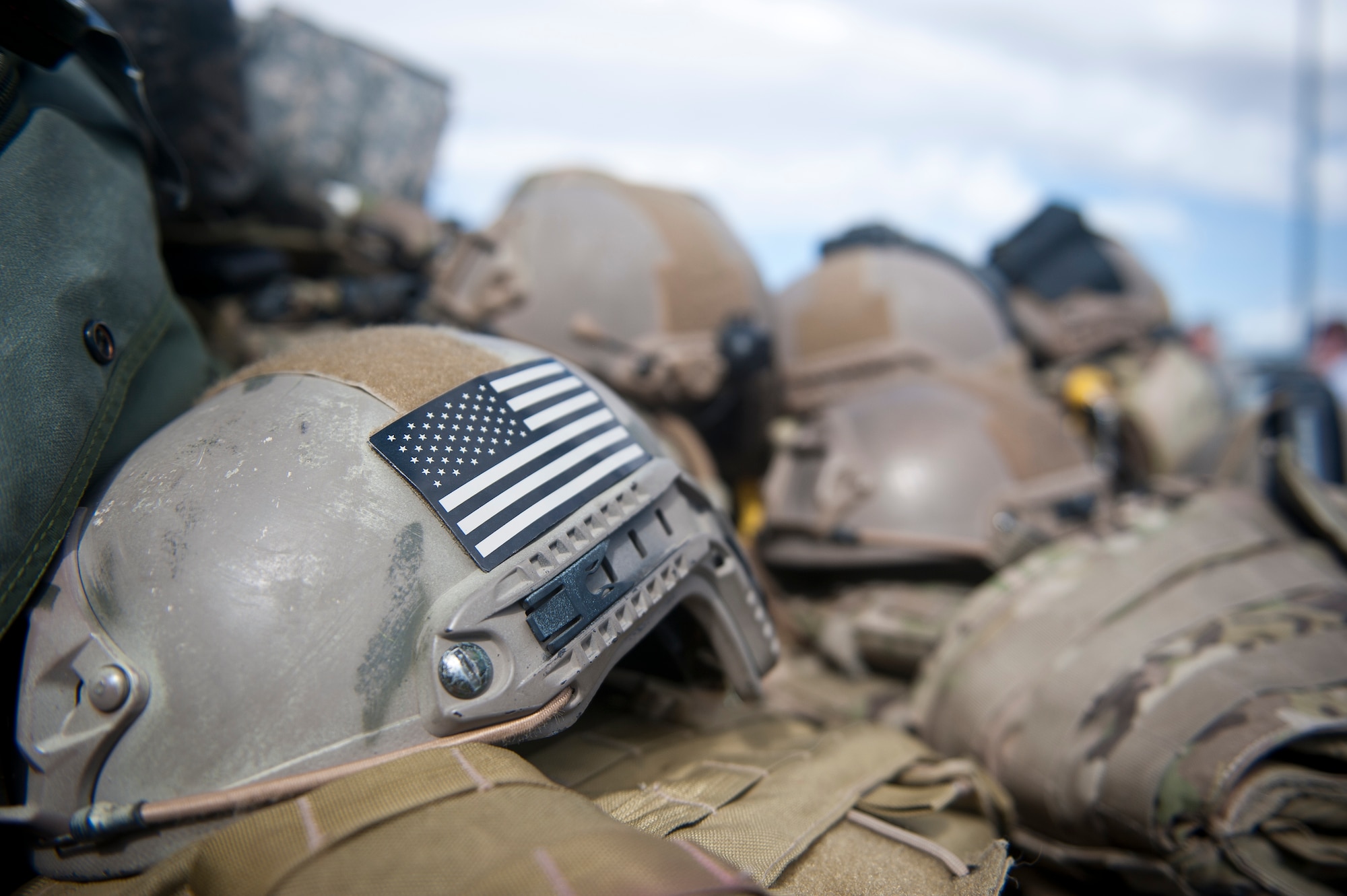 The gear of a 58th Rescue Squadron Pararescueman is stored on a pallet for transportation for a deployment at Nellis Air Force Base, Nev., Sept. 26, 2014. Every piece of equipment in a deploying member’s gear will aid them in accomplishing real-world missions during their time overseas. (U.S. Air Force photo by Airman 1st Class Thomas Spangler)