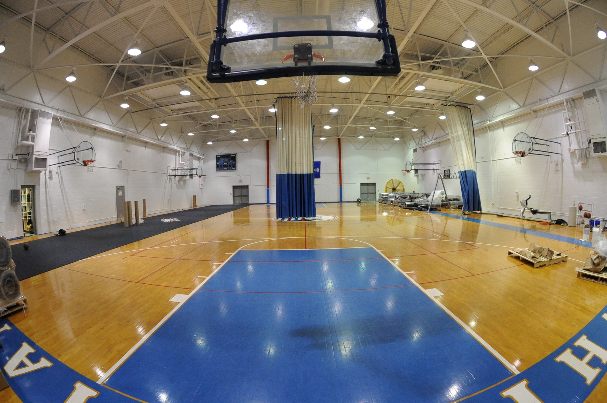 The Falcon Gym undergoes its first series of renovations at Whiteman Air Force Base, Mo., Sept. 22, 2014. The renovations will be done in several phases and are scheduled to be completed as early as January 2015. (U.S. Air Force photo by Airman 1st Class Joel Pfiester/Released)