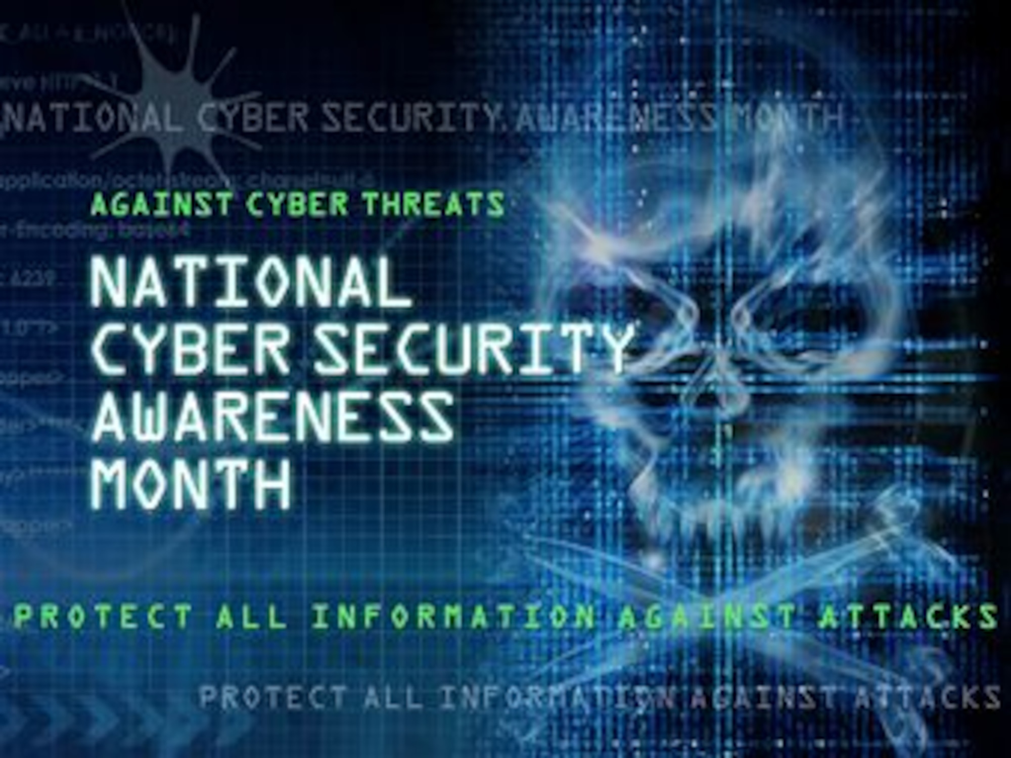 The goal of National Cyber Security Awareness Month, which takes place each year in October, is to spread awareness about hackers and their techniques in order to reduce the number of victims in future years. On average, there are one million victims of cyber-crime across the globe every day, and most of them could have prevented the attack if they were more educated on cyber security. (U.S. Air Force graphic by Naoko Shimoji/Released)