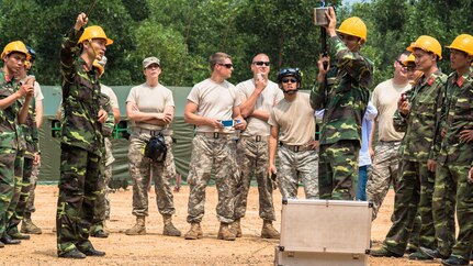 Oregon Army National Guard Soldiers with the 224th Engineer Company learn about some of the capabilities that Vietnam's National Committee for Search and Rescue (VINASARCOM) provide during emergencies and disasters at the 249th Engineer Brigade Headquarters in Vietnam during a week-long search and rescue technique exchange as part of the Oregon National Guard's State Partnership Program. 