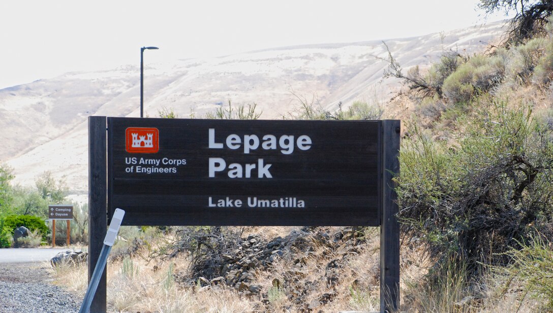 The sign at the entry to Lepage Park welcomes visitors.