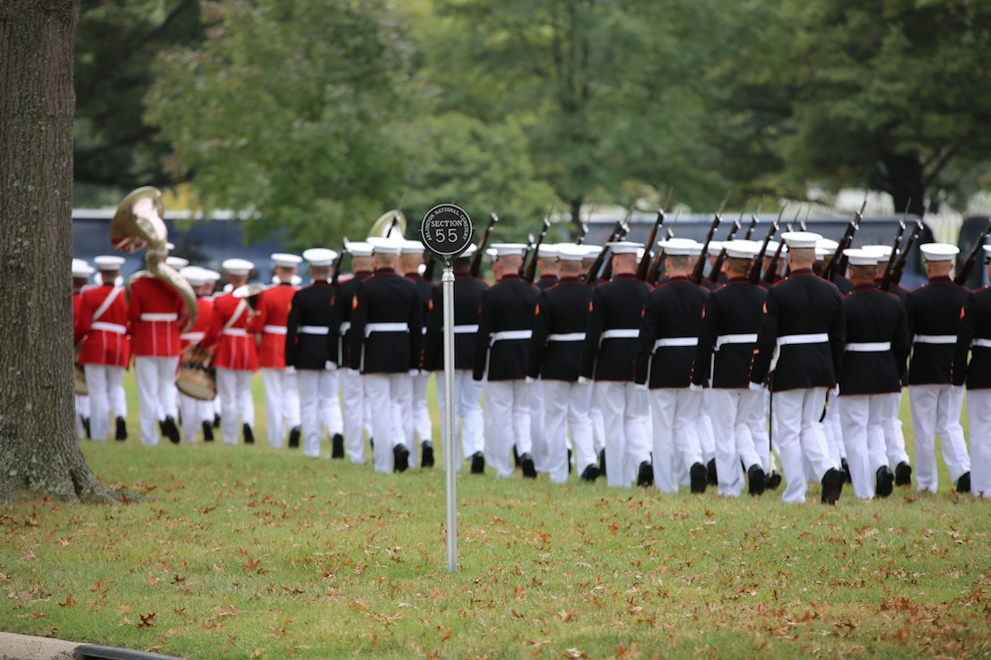 On Sept. 30, 2014, Marines from Marine Barracks Washington participated in the funeral for Major Kurt Chew-Een Lee, USMC (ret.) at Arlington National Cemetery. Major Lee was the first Asian-American Marine Corps officer and a legendary hero at the Battle of Chosin Reservoir during the Korean War. His exploits later became the subject of the Smithsonian Channel's documentary "Uncommon Courage: Breakout at Chosin."(U.S. Marine Corps photo by Gunnery Sgt. Amanda Simmons/released)