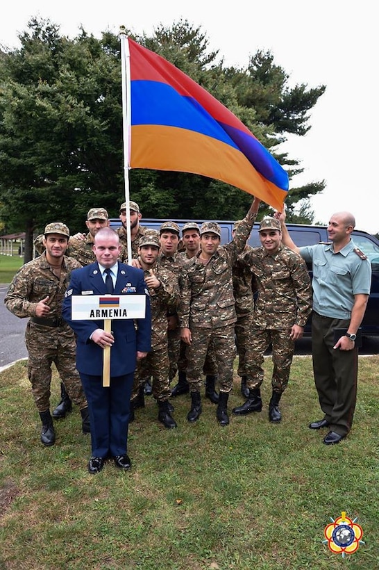 The Armenian Delegation preparing to enter the parade of athletes during the Opening Ceremony of the 29th CISM World Military Wrestling Championship at Joint Base McGuire-Dix-Lakehurst (MDL), New Jersey 1-8 October