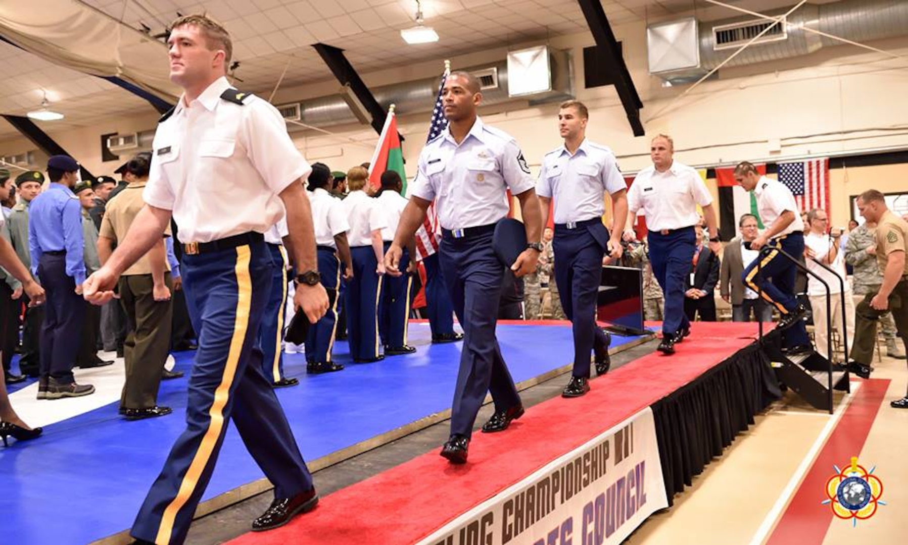 The US Armed Forces Wrestling Team marching during the Opening Ceremony of the 29th CISM World Military Wrestling Championship at Joint Base McGuire-Dix-Lakehurst (MDL), New Jersey 1-8 October
