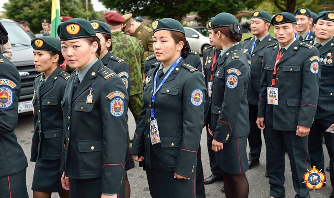 Mongolian Delegation ready to enter the parade of athletes during the Opening Ceremony of the 29th CISM World Military Wrestling Championship at Joint Base McGuire-Dix-Lakehurst (MDL), New Jersey 1-8 October