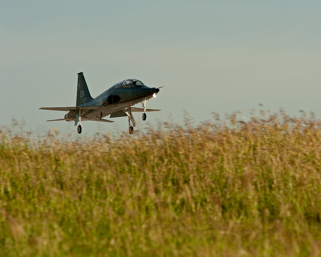 Pilots from the 80th Flying Training Wing Euro-NATO Joint Jet Pilot Training program takeoff to practice maneuvers in the T-38 Talon Oct. 2, 2014, at Sheppard Air Force Base, Texas. The U.S. hosts the world's only internationally manned and managed pilot training program. After successfully completing the 55-week undergraduate pilot training program, all graduates, regardless of their nationality, receive silver U.S. wings as well as those from their own country and are awarded the aeronautical rating of pilot. (U.S. Air Force photo by Danny Webb/Released)