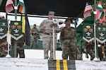 California Army National Guard Commander Maj. Gen. Lawrence Haskins addresses U.S. and Indian army troops during the closing ceremony for Yudh Abhyas 2014 on Sept. 30 at Chaubattia Cantonment, India.