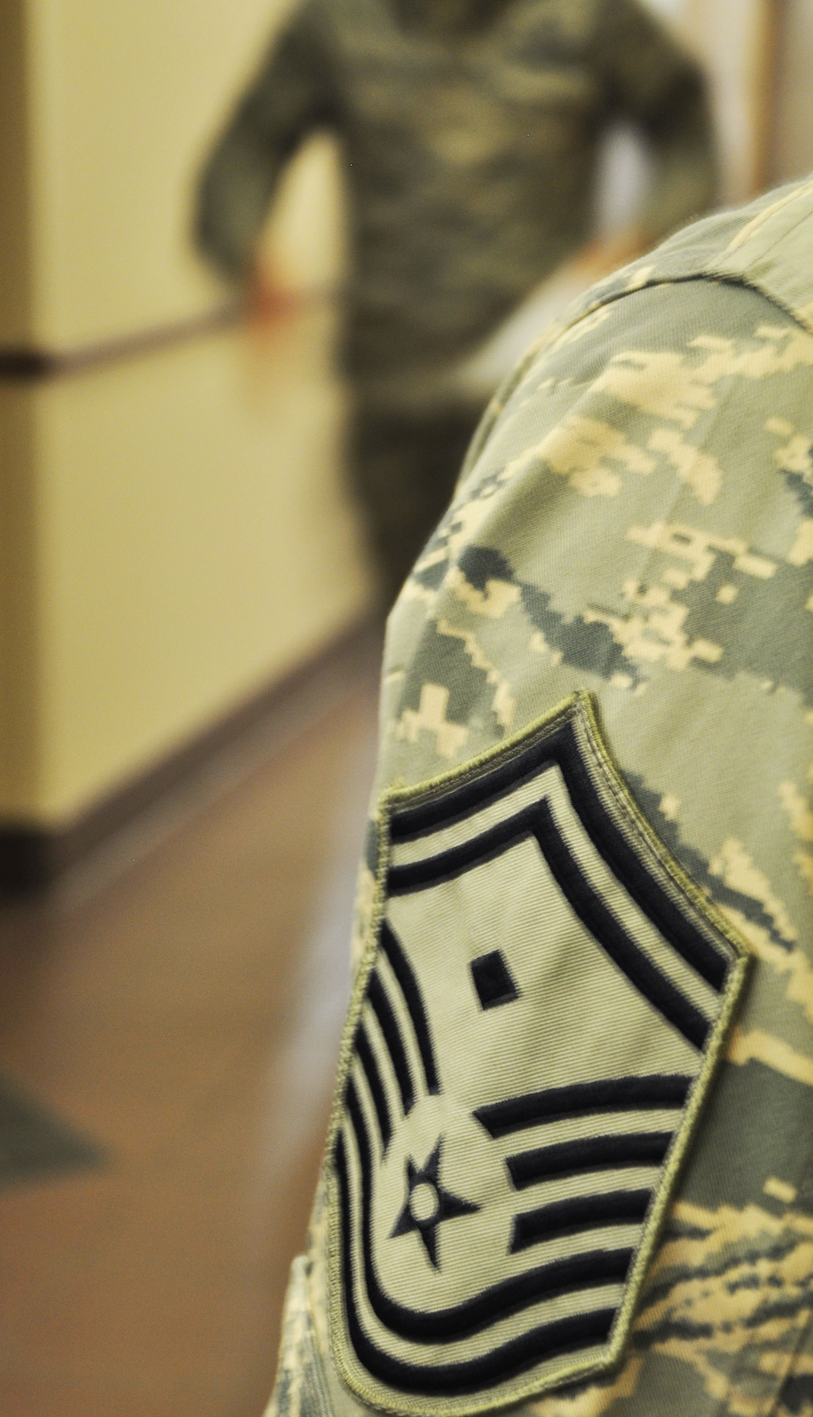 The diamond denotes First Sergeant status. As an Air Force First Sergeant, wearing the diamond during your tour of duty was usually the only visible indicator of your past role in the lives of Airmen. This changed last month, however, as first sergeants were listed as being part of a special duty that is now eligible to apply for the Air Force Special Duty Ribbon.  (U.S. Air Force photo by Staff Sgt. Abigail Klein)