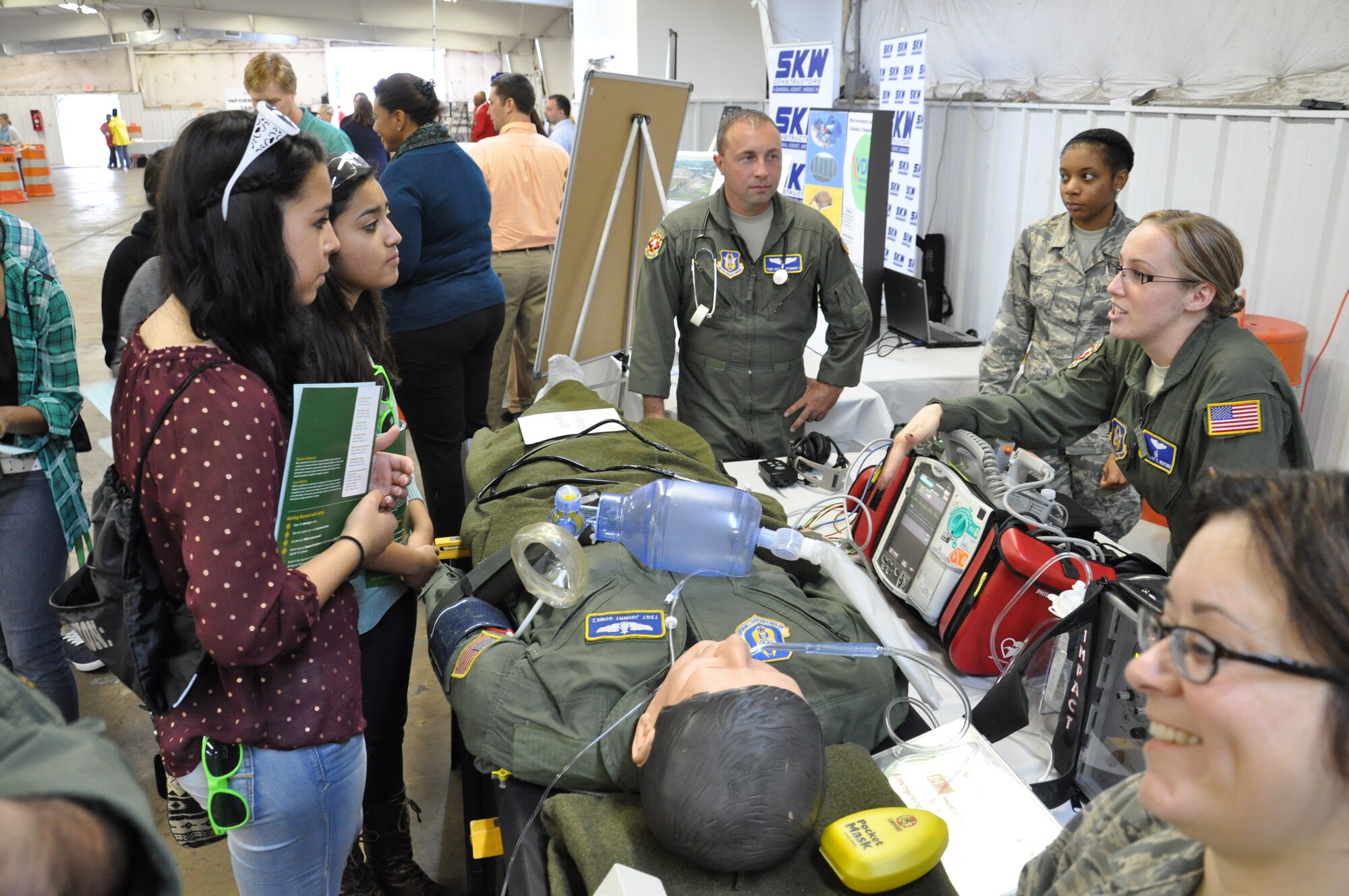 Members of the 459th Air Refueling Wing talk to students from Prince William County area high schools at the 10th Annual Virginia Department of Transportation Career Fair held at the Prince William County Fairgrounds in Manassas, Virginia, on October 2, 2014. The wing and other agencies and businesses volunteer for the event to show students the various opportunities in the world of transportation. Hundreds of students attend this event each year. (U.S. Air Force photo / Maj. Tim Smith)