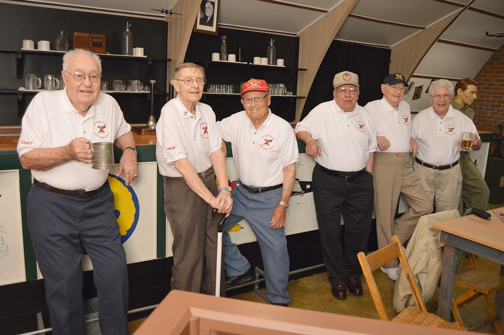 DAYTON, Ohio -- A group of 4th Fighter Group veterans at the museum's Nissen Hut  located on the grounds of the National Museum of the United States Air Force. These particular huts were used at Debden, England, where they were based during WWII. (U.S. Air Force photo)

