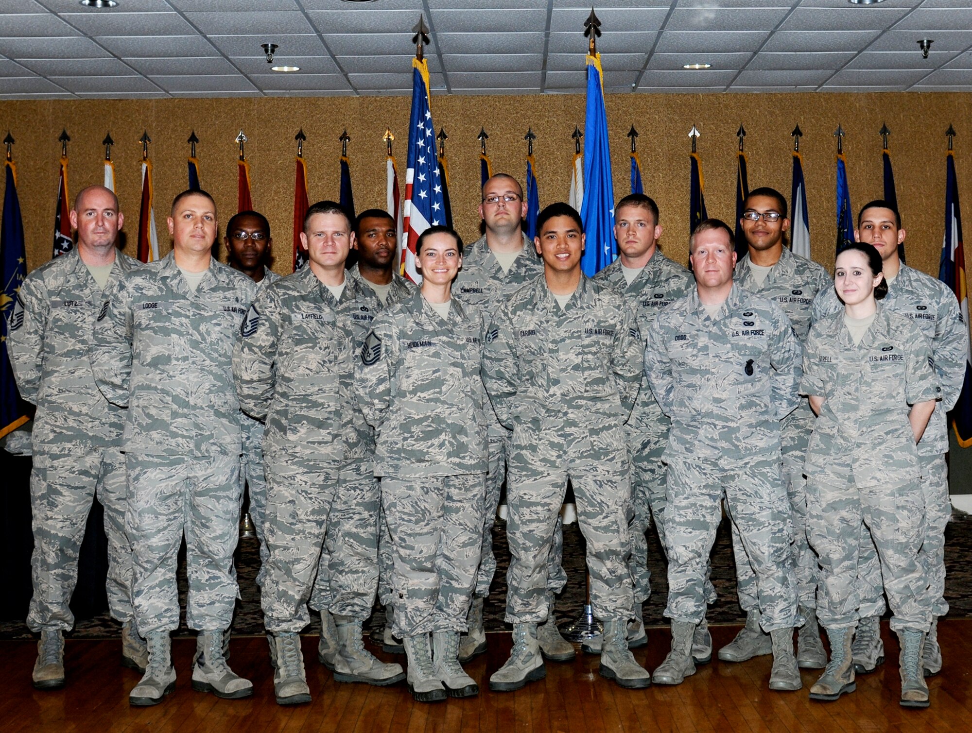 Fourteen of Team BLAZE’s enlisted Airmen were promoted during the enlisted promotions ceremony at the Columbus Club, Sept. 30. (U.S. Air Force photo/Melissa Doublin)