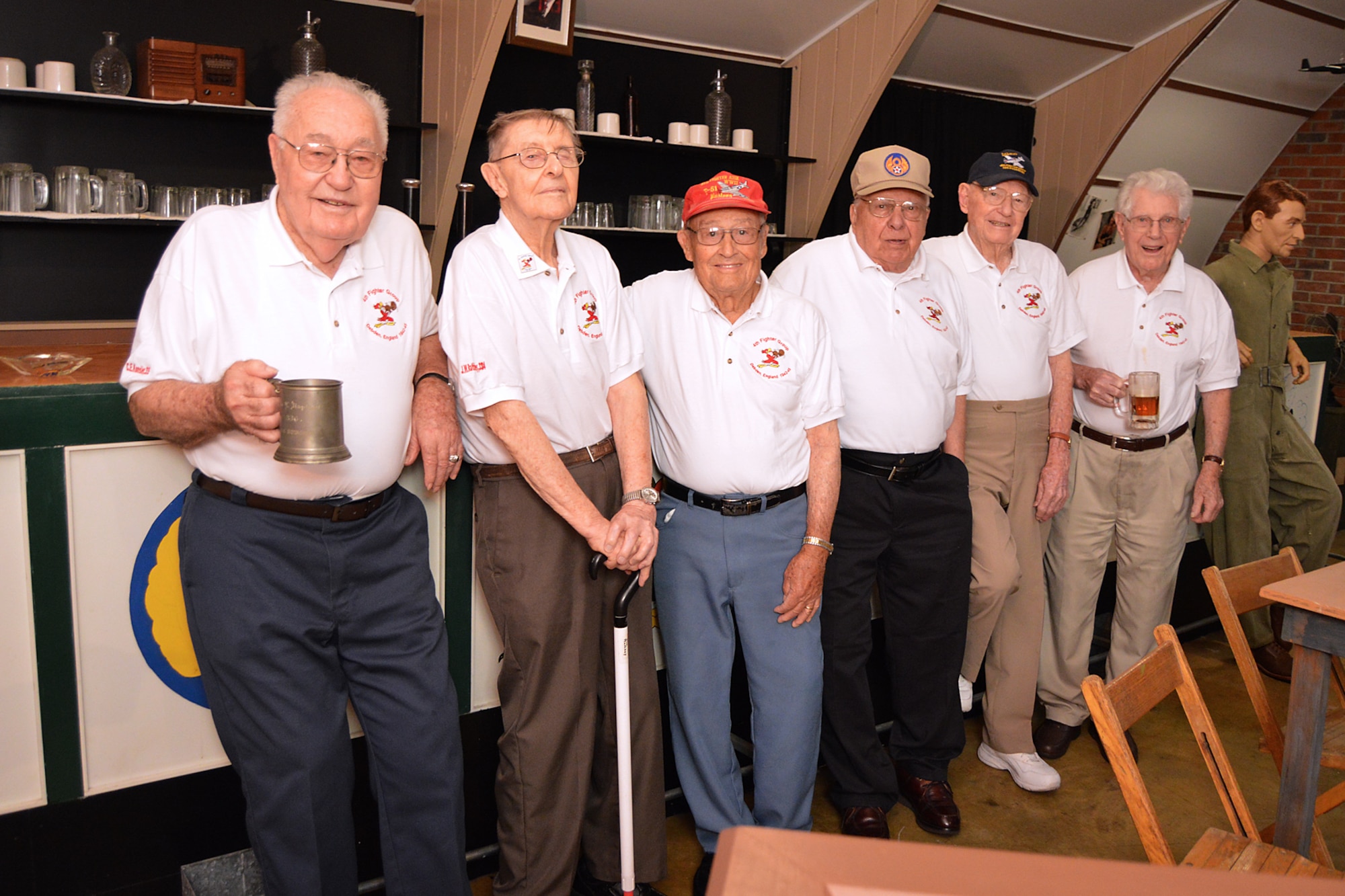 DAYTON, Ohio -- A group of 4th Fighter Group veterans at the museum's Nissen Hut  located on the grounds of the National Museum of the United States Air Force. These particular huts were used at Debden, England, where they were based during WWII. (U.S. Air Force photo)
