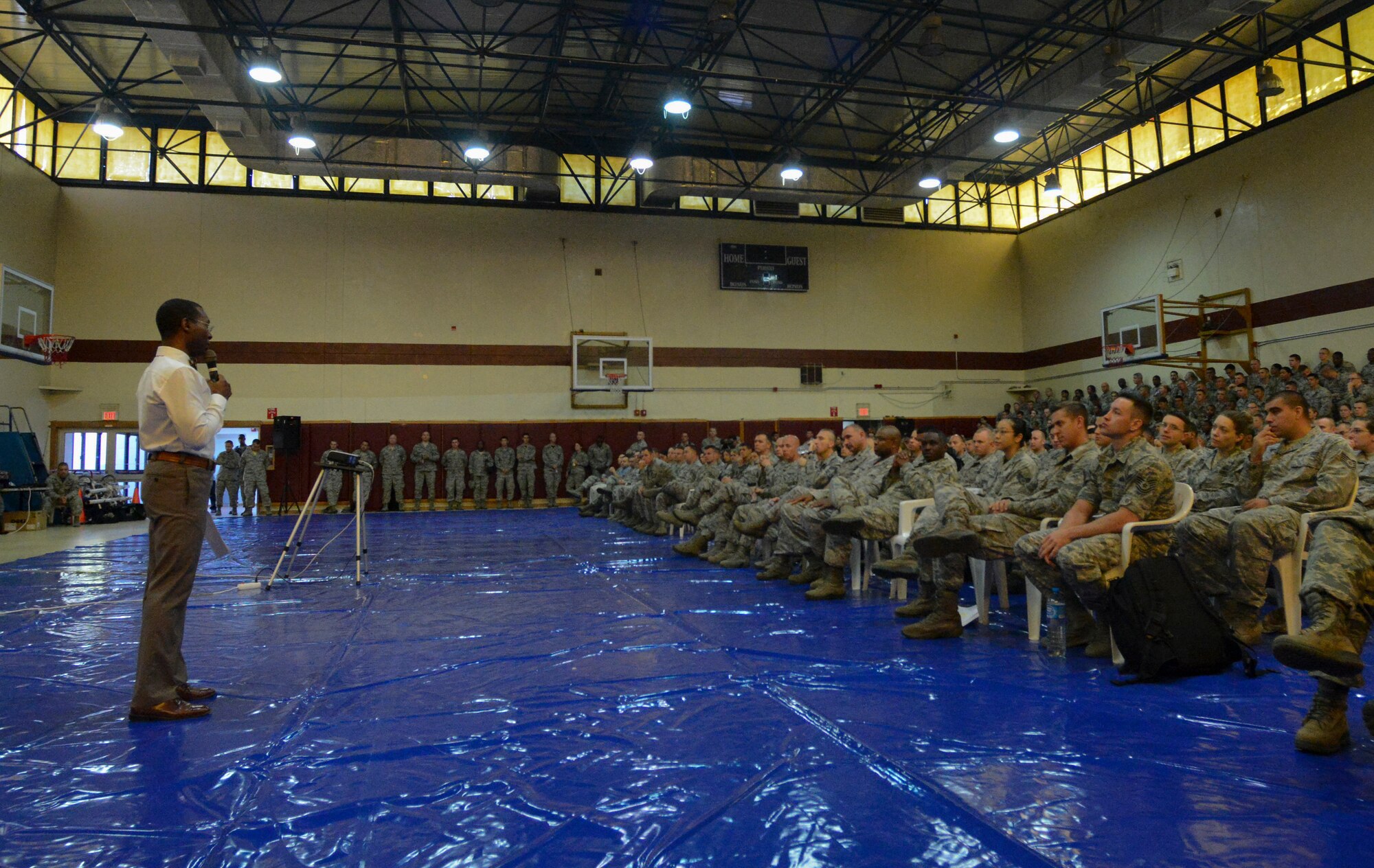 Evans Ramsey, 39th Force Support Squadron chief of eduaction and training, briefs a group of Airmen on educational benefits at a financial summit Oct. 3, 2014, Incirlik Air Base, Turkey. Tuition Assitance guidelines have been updated as of Oct. 1, 2014.