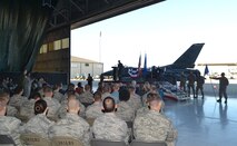 Lt. Col. Jeffrey Cunningham, new Detachment 457 commander, addresses attendees during the Assumption of Command ceremony October 3.  Detachment 457 is an active associate unit assigned to the 301st Fighter Wing at Naval Air Station Ft. Worth Joint Reserve Base, Texas.