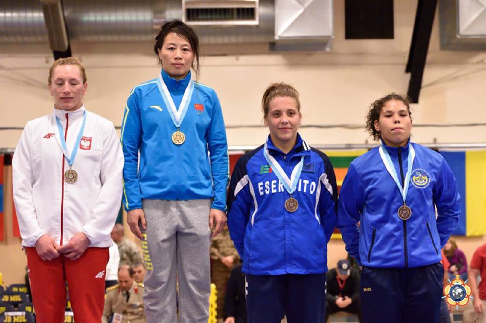 Women's Freetyle 63 kg Medalist
Gold - Xu Haiyan (China)
Silver - Monika Michalik (Poland)
Bronze - Dalma Caneva (Italy)
Bronze - Dailane Gomes Reis (Brazil)

at the 29th CISM World Military Wrestling Championship at Joint Base McGuire-Dix-Lakehurst, New Jersey 1-8 October 2014