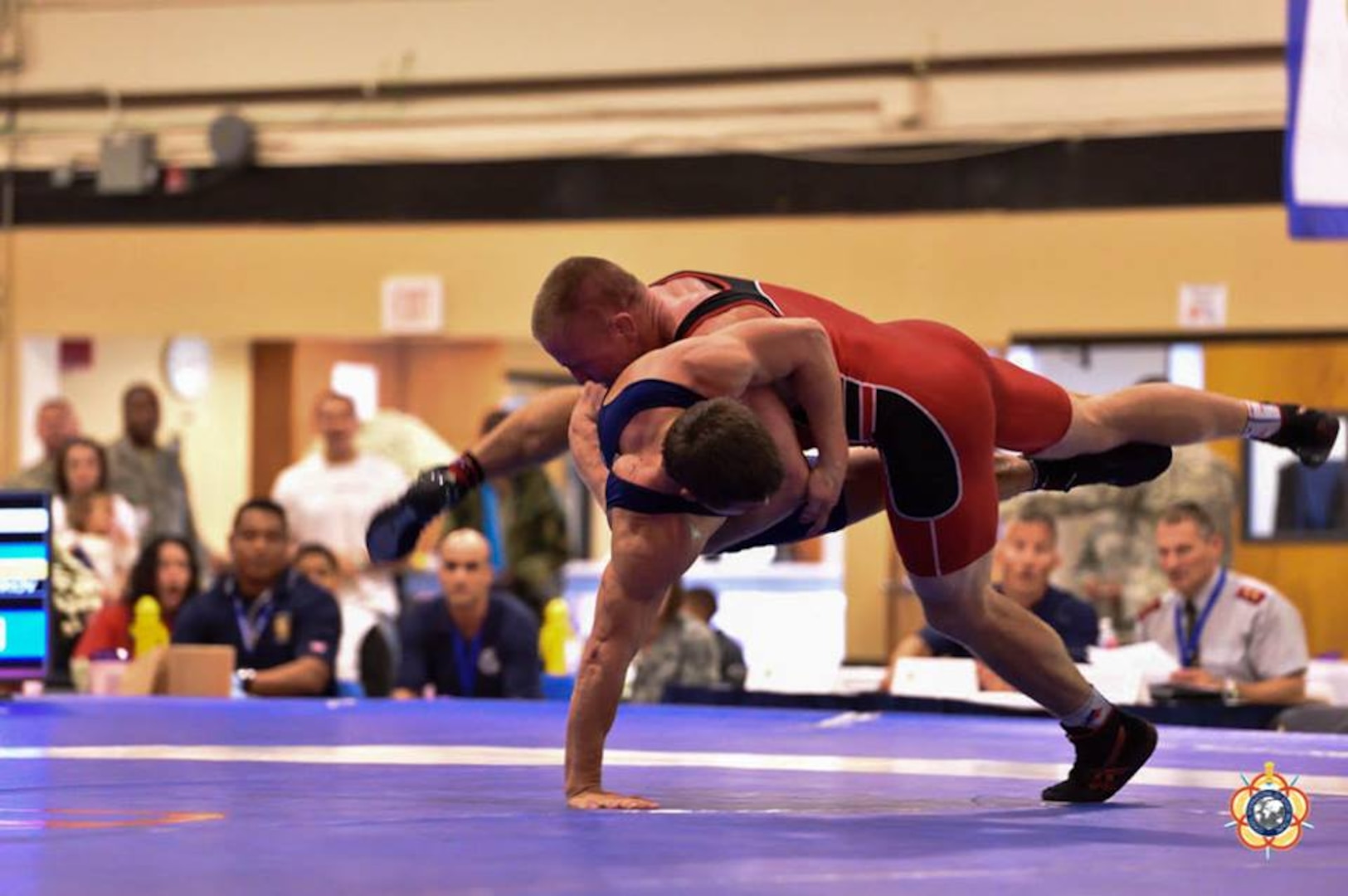Army Capt. Jon Anderson during his silver medal performance in the 75kg Greco-Roman competition at the 29th CISM World Military Wrestling Championship at Joint Base McGuire-Dix-Lakehurst, NJ 1-8 October 2014.