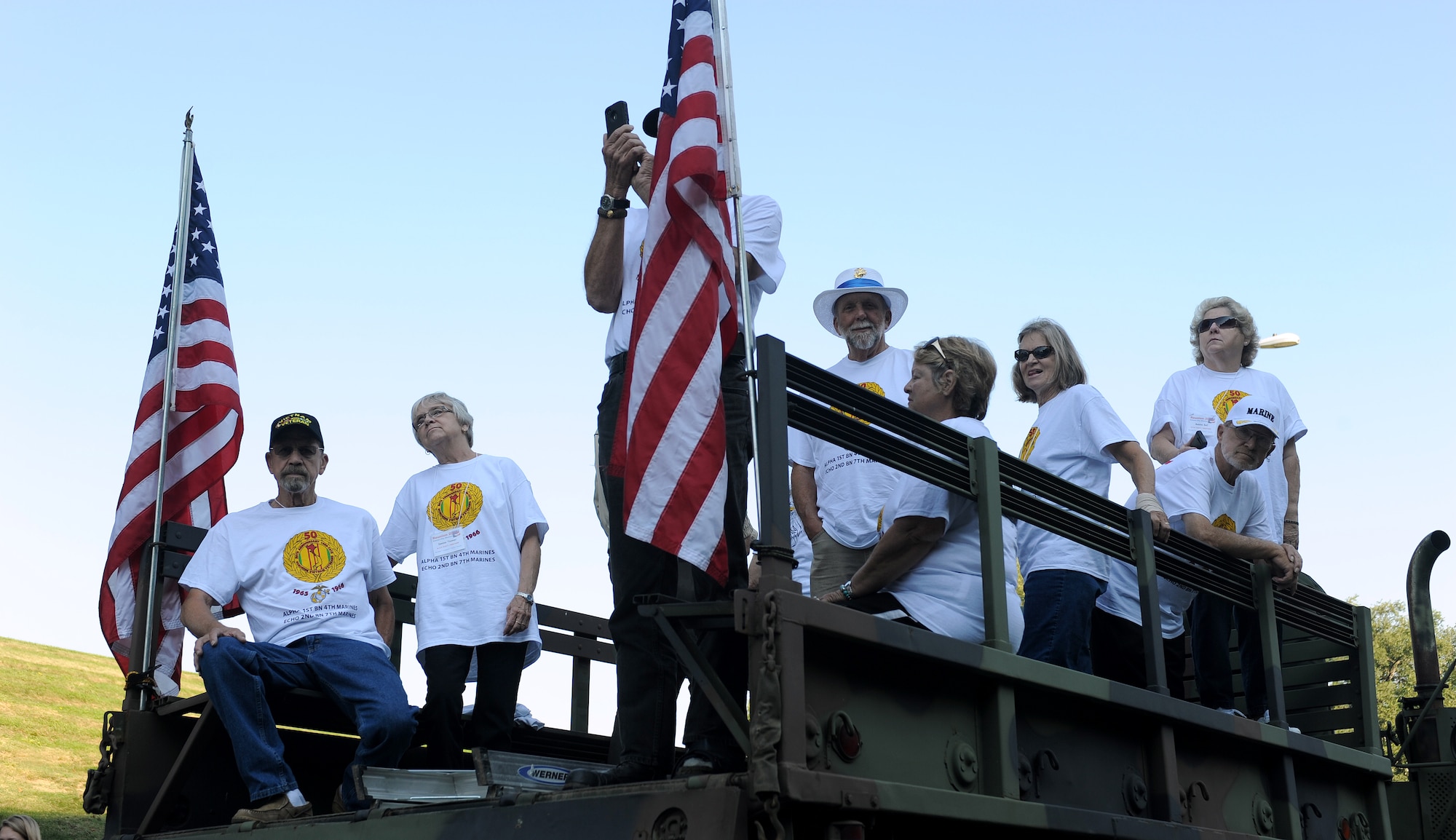 Parade participants await the start of the American Royal Parade Sept. 27, 2014, in Kansas City, Mo. The American Royal Parade is held annually to pay tribute to America's active duty and retired military. (U.S. Air Force photo by Airman 1st Class Jovan Banks/Released)