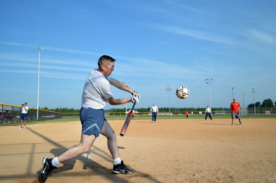 43rd Airlift Group Airmen participate in a Comprehensive Airman Fitness program sports day sponsored by the Air Force Sergeants Association, Chapter 367, on Oct. 3 at Pope Army Airfield, N.C. Activities included track and field events, mushball, softball, walleyball, basketball, dodgeball, tug-o-war, cornhole and a 3-mile ruck march. Squadron teams competed for trophies and the Group’s spirit flag. The 43rd Logistics Readiness Squadron and 43rd Force Support Squadron combined efforts to win 1st place overall and the Group’s spirit flag. (U.S. Air Force photo/Marvin Krause)