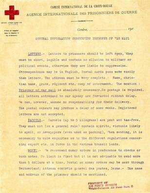 This helpful guide was provided to the families of American servicemen captured and interned during World War I. (U.S. Air Force photo)