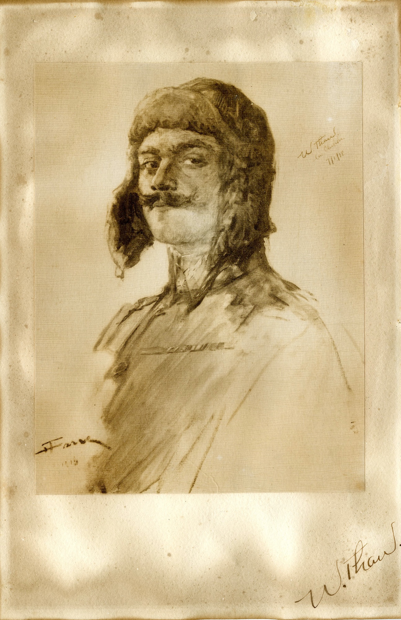 Lt. Col. William Thaw, pictured here in a pencil drawing by Henri Farré, was a World War I flying ace who flew with the Lafayette Escadrille. Flying a Nieuport, he scored his first victory in May 1916 and eventually achieved five confirmed and two unconfirmed aerial victories. Thaw was also responsible for the acquisition of the squadron's mascots, lion cubs Whiskey and Soda. (U.S. Air Force photo)