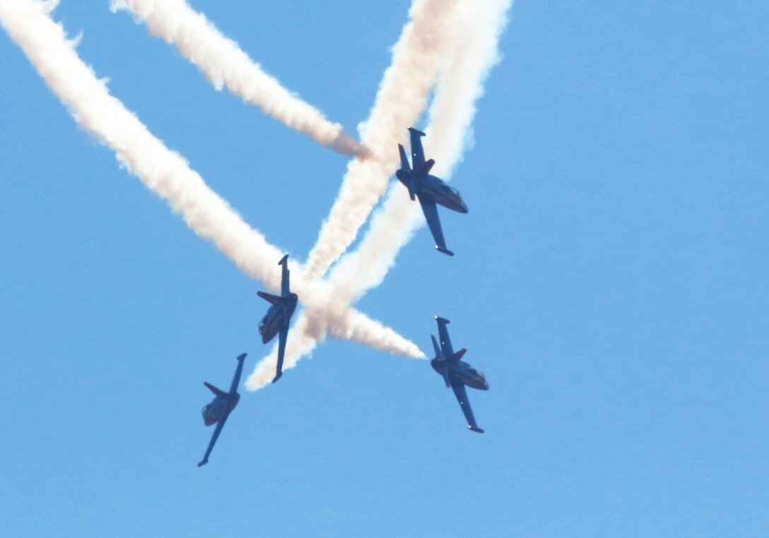 The Patriots Jet Team performs at the 2014 Miramar Air Show aboard Marine Corps Air Station Miramar, Calif., Oct. 4. The renowned civilian aerobatic formation team is made up of six L-39 Albatros. The pilots consist of former U.S. Air Force and U.S. Navy pilots. The show runs Oct. 3-5 and is open to the public.