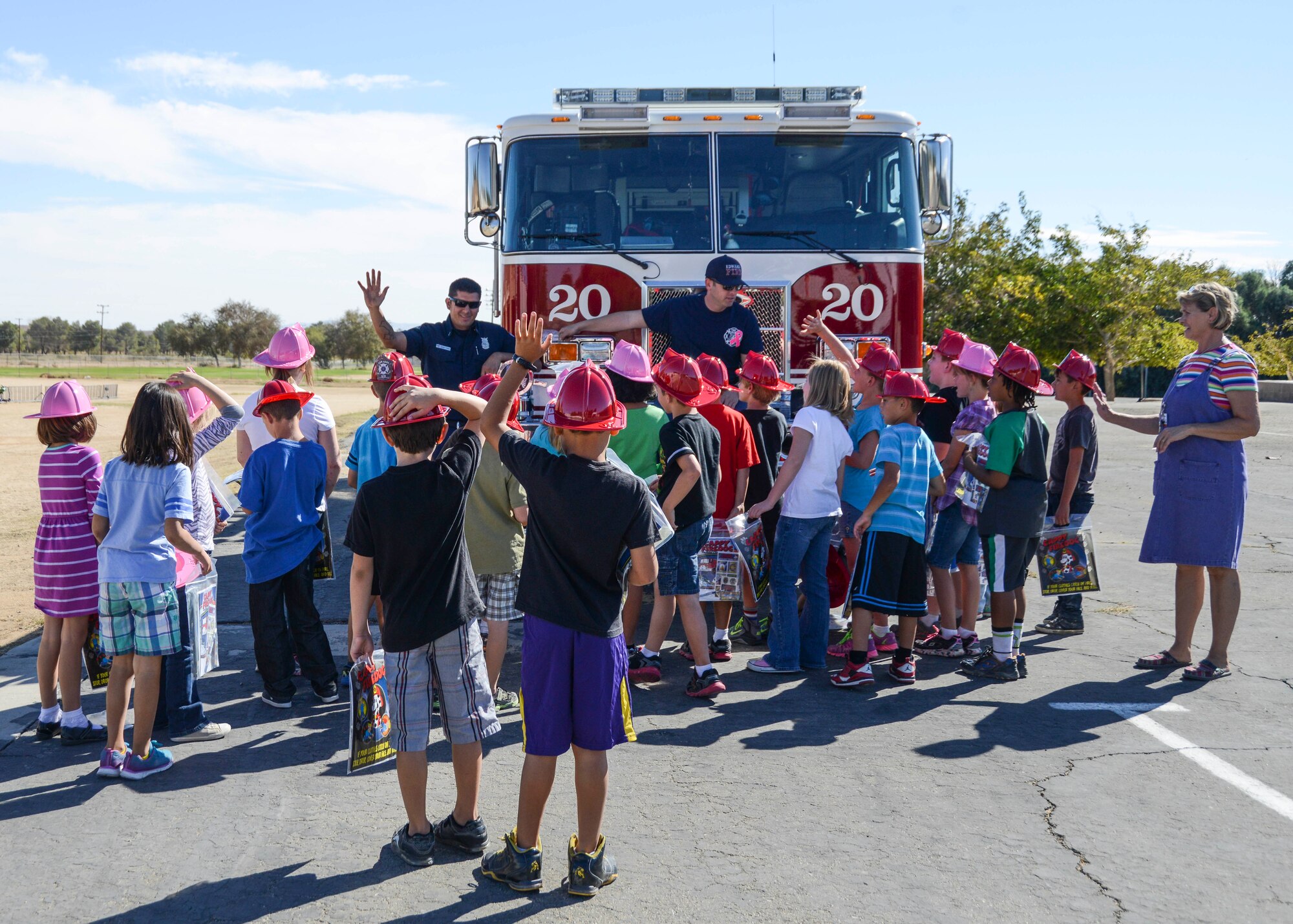 The Edwards AFB Fire Department visited Branch Elementary School Oct. 7 during Fire Prevention Week. This year's theme is "Working Smoke Alarms Save Lives, Test Yours Every Month!" (U.S. Air Force photo by Rebecca Amber) 
