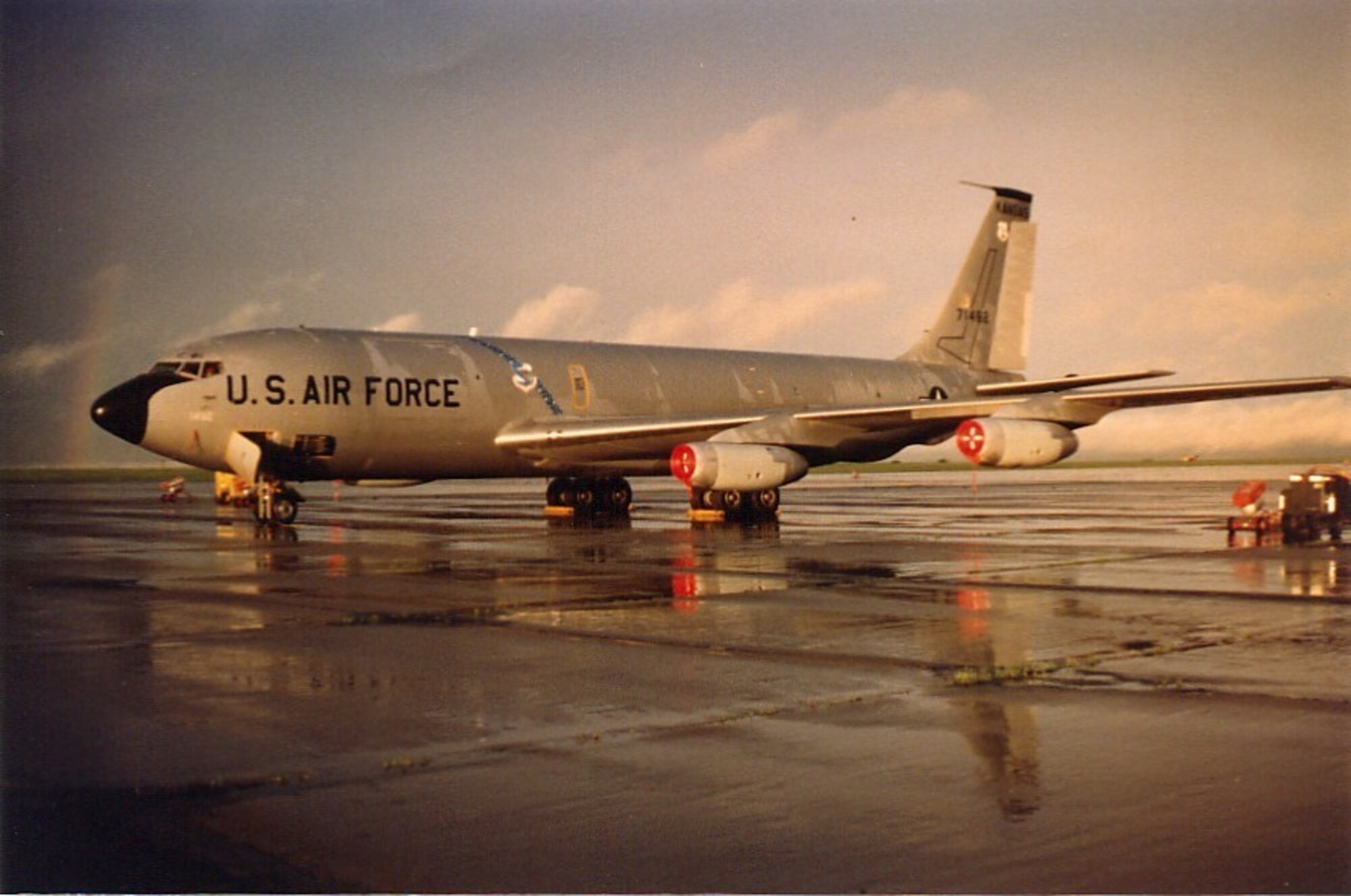 Shortly after the first KC-135s arrived at Forbes Field, this picture was captured showing #462, as an A-model, sitting on the ramp just after a summer shower had passed