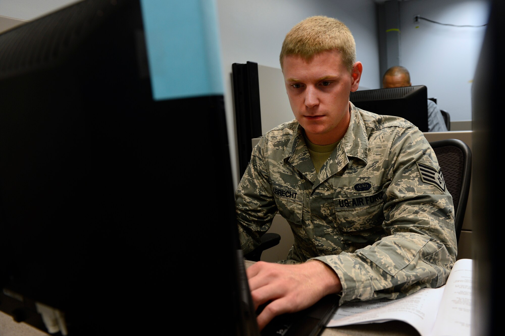 Staff Sgt. Alek Albrecht participates in a Network War Bridge Course at the 39th Information Operations Squadron Sept. 19, 2014, Hurlburt Field, Fla. Albrecht is practicing to hack into a simulated network to better understand what techniques real hackers may use when attempting to infiltrate Air Force networks. Air Force Space Command provides trained and ready cyber forces to the warfighter through 24th Air Force. Albrecht is a Air Force Network Operations and Security Center enterprise network technician. (U.S. Air Force photo/Airman 1st Class Krystal Ardrey)