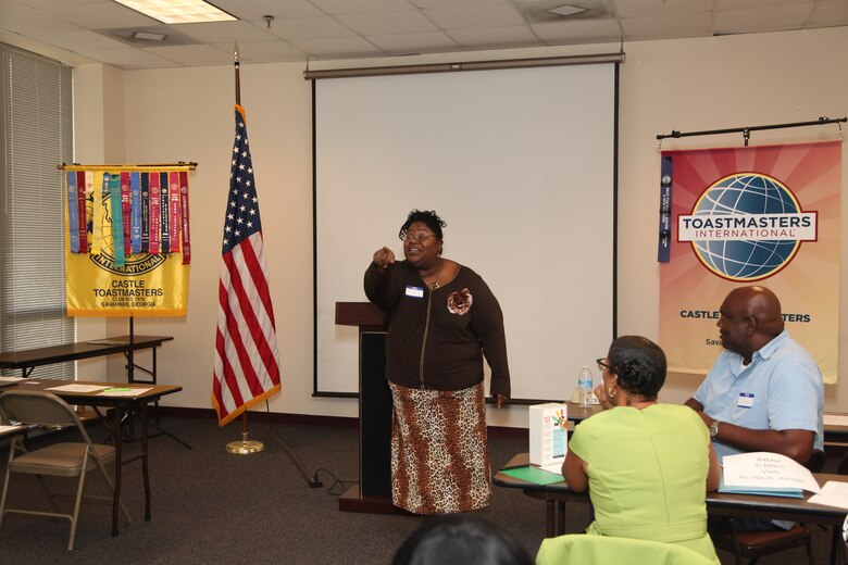 A guest participates in a table topics session at the Castle Toastmasters open house held Oct. 2. Table topics is an exercise in which participants select a pre-determined topic to discuss for one to two minutes. The exercise incorporates impromptu speaking, charging the respondent to organize their thoughts quickly and discuss the subject coherently.