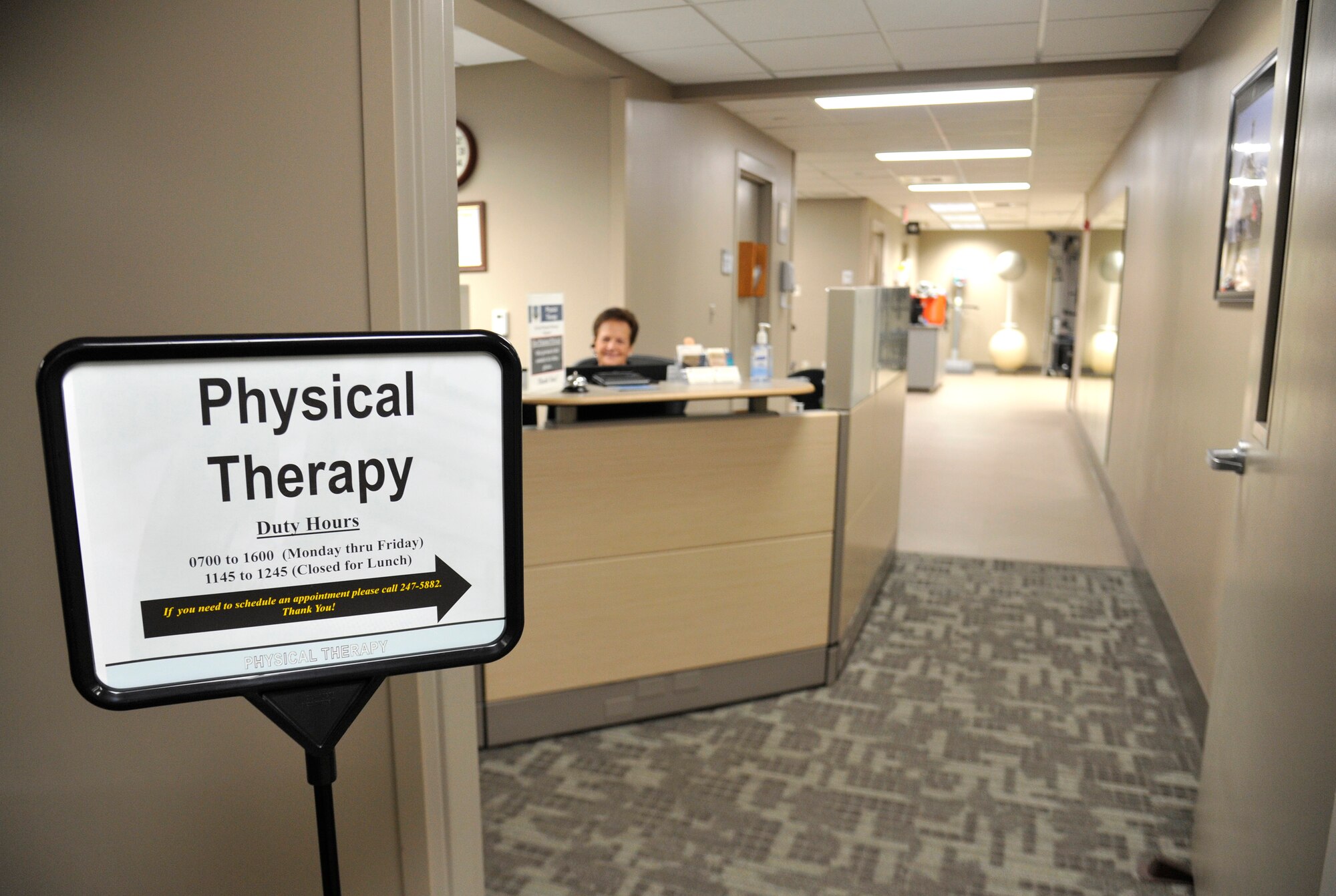 The physical therapy clinic is located on the third floor of the medical clinic at Fairchild Air Force Base, Wash., Sept. 29, 2014. The newly opened walk-in clinic is open Monday – Friday, 8 to 11 a.m. and is currently only open to active duty members. (U.S. Air Force photo by Senior Airman Ryan Zeski)