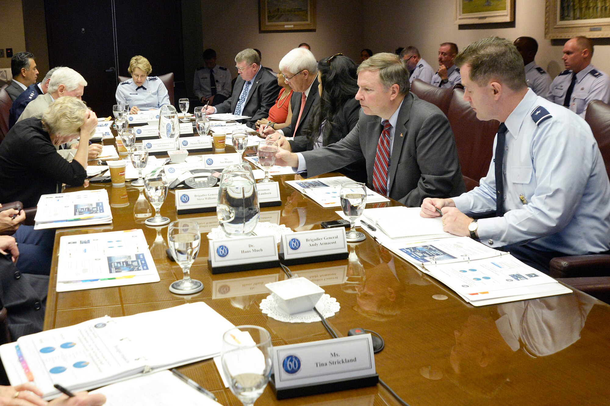 Academy Superintendent Lt. Gen. Michelle D. Johnson (center) meets with the U.S. Air Force Academy Board of Visitors Sept. 25 here in Harmon Hall. During its two-day visit, the BOV received several updates on various topics including the Academy's budget, religious respect and academics. (U.S. Air Force photo/Mike Kaplan)