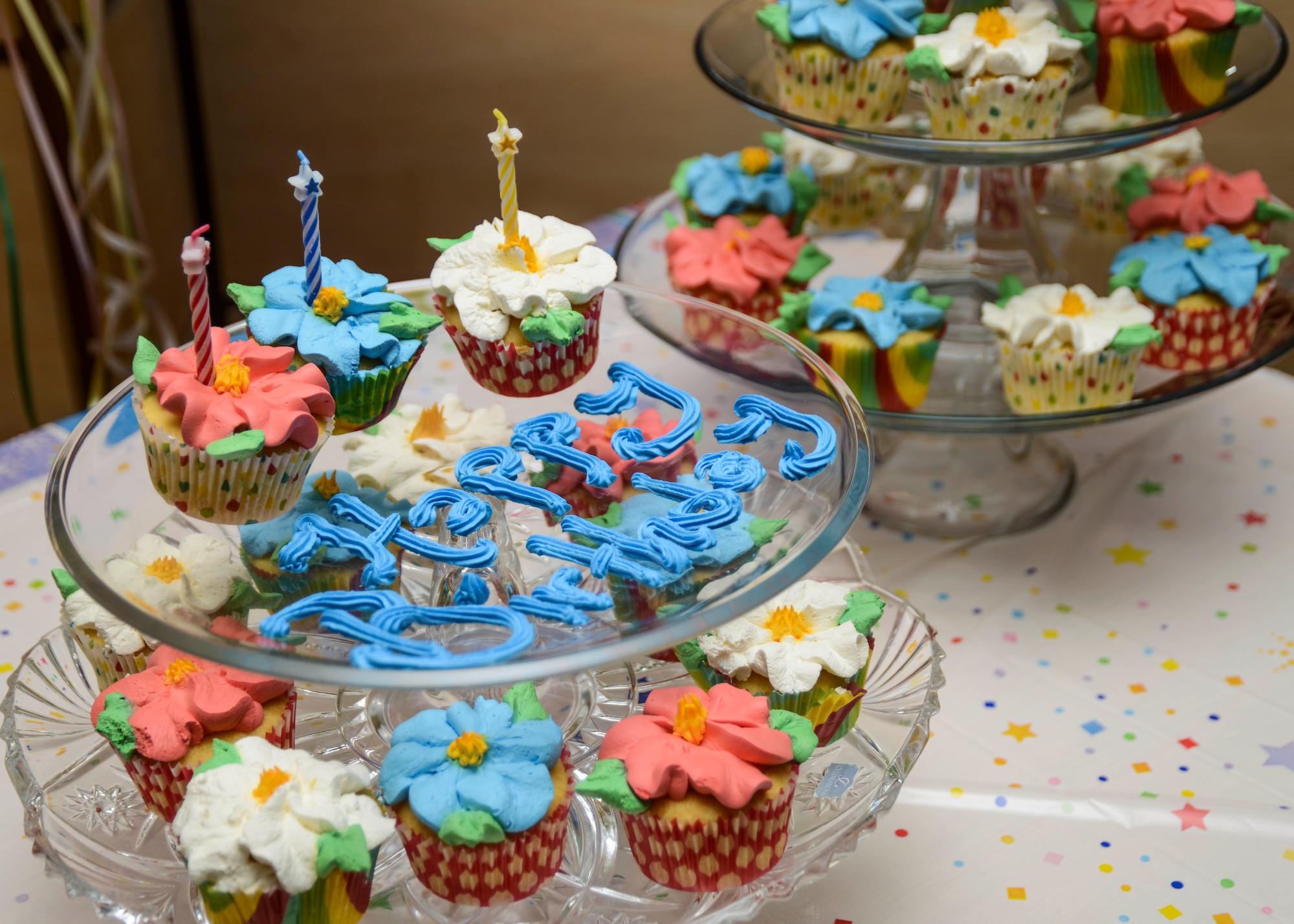During the party, the tables are decorated and each Airman is given a party hat, noise-makers and their own cupcake for dessert. (U.S. Air Force photo by Rebecca Amber) 