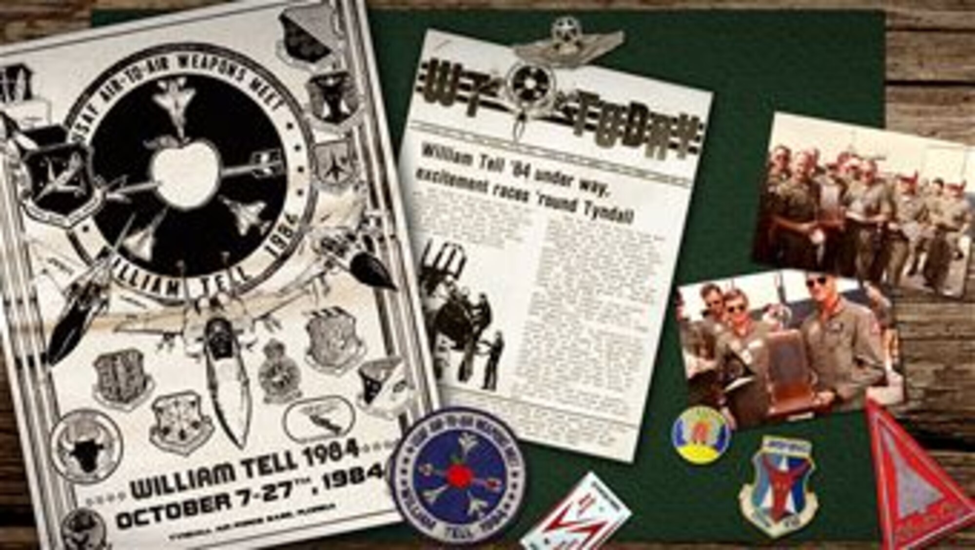 Old Tyndall Air Force base Papers, William Tell '84 artifacts, and 177th Fighter Interceptor Group memorabilia can be seen in this digital art piece. (U.S. Air National Guard digital art by Tech. Sgt. Matt Hecht)