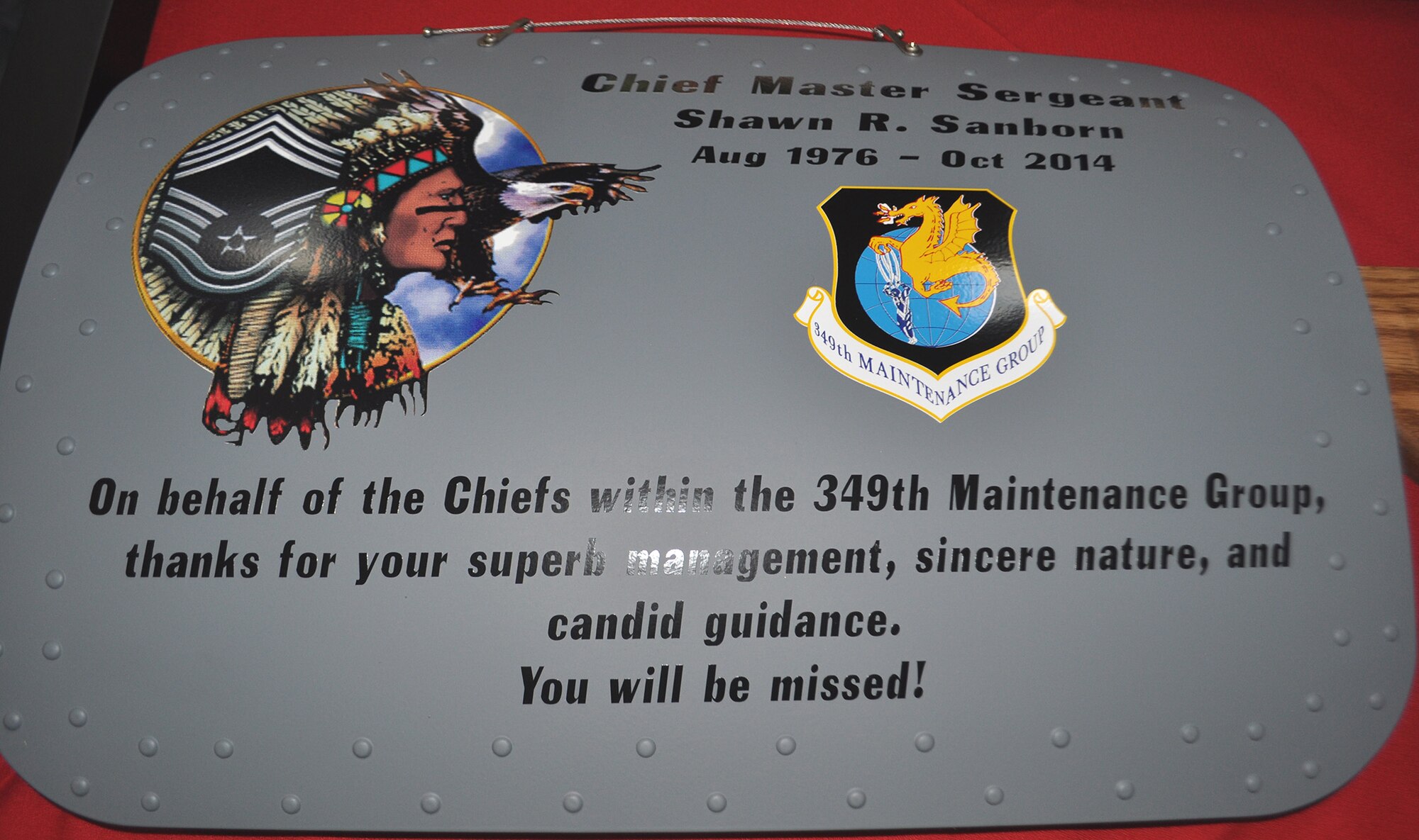 TRAVIS AIR FORCE BASE, Calif. -- The legacy of a flying family at Travis Air Force Base ended Oct. 3, 2014, with the retirement of Chief Master Sgt. Shawn Sanborn, 301st Airlift Squadron loadmaster superintendent. (U.S. Air Force photo/Ellen Hatfield)   