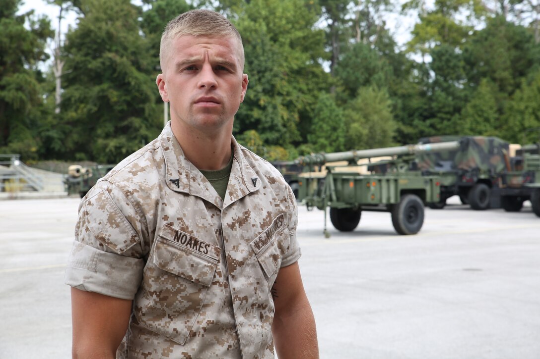Lance Cpl. Joshua Gharam Noakes is a 24-year-old supply administrative and operations clerk with the supply section of the Ground Combat Element Integrated Task Force from Norwich, United Kingdom. He came to the United States at the age of 15, and earned his citizenship at the conclusion of Marine Corps recruit training. From October 2014 to July 2015, the Ground Combat Element Integrated Task Force will conduct individual and collective skills training in designated combat arms occupational specialties in order to facilitate the standards based assessment of the physical performance of Marines in a simulated operating environment performing specific ground combat arms tasks.(Official U.S. Marine Corps photo by Cpl. Paul S. Martinez/Released)