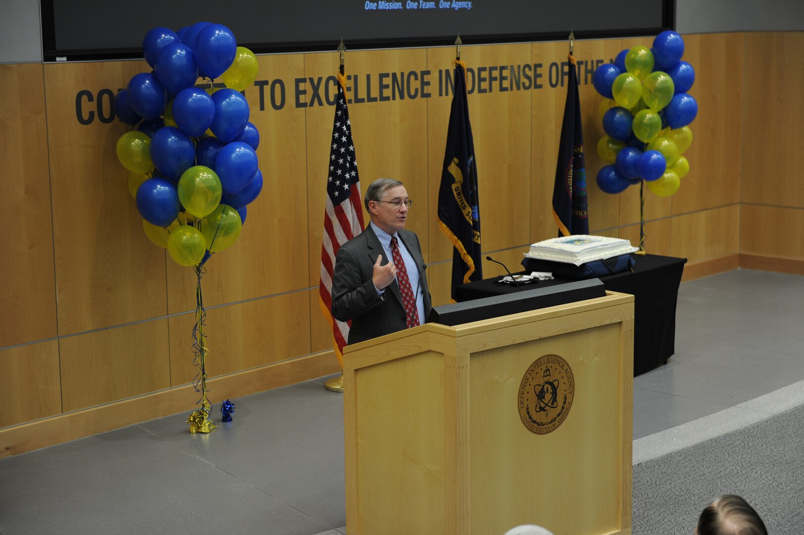 Retired Vice Adm. Lowell E. Jacoby, DIA’s 15th director, joined sailors assigned to the agency in celebration of the Navy’s 239th birthday Oct. 9. 