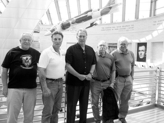 Retired Second Battalion, Fifth Marine Regiment Marines Roger McDowell, George Fender, Jim Meyers, Mike Fein and Mike Wheeler served together in Vietnam. They met again at the National Museum of the Marine Corps on Oct. 1-2.
