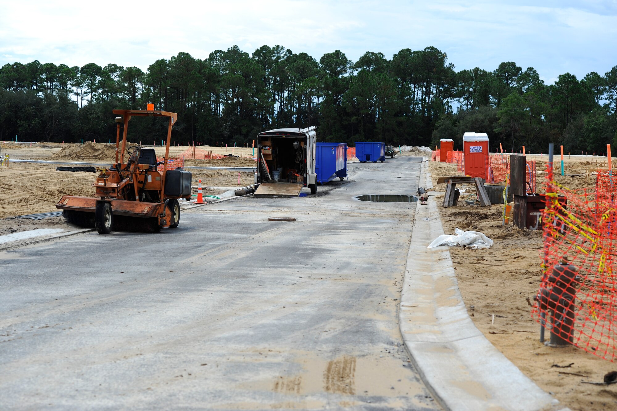 A recently constructed road runs through a portion of the future Osprey neighborhood on Hurlburt Field, Fla., Oct. 2, 2014. The road is part of a neighborhood that will consist of 63 new single family homes for senior non-commissioned officers and chief master sergeants. (U.S. Air Force photo/Staff Sgt. Sarah Hanson)