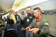 Senior Chief Petty Officer Edward Gomez, an electronic worker operator, gives a tour of the P-8A Poseidon to a Patrol Squadron Sixteen “War Eagles” veteran during the Navy’s visit to the 433rd Airlift Wing, Joint Base San Antonio-Lackland, Texas, Oct. 3, 2014. The mission of VP-16 is to operate Maritime patrol aircraft, such as the P-8A Poseidon in support of national interests. The P-8A is a militarized Boeing 737, used for maritime patrol and Anti-Submarine Warfare. (U.S. Air Force photo by Minnie Jones)