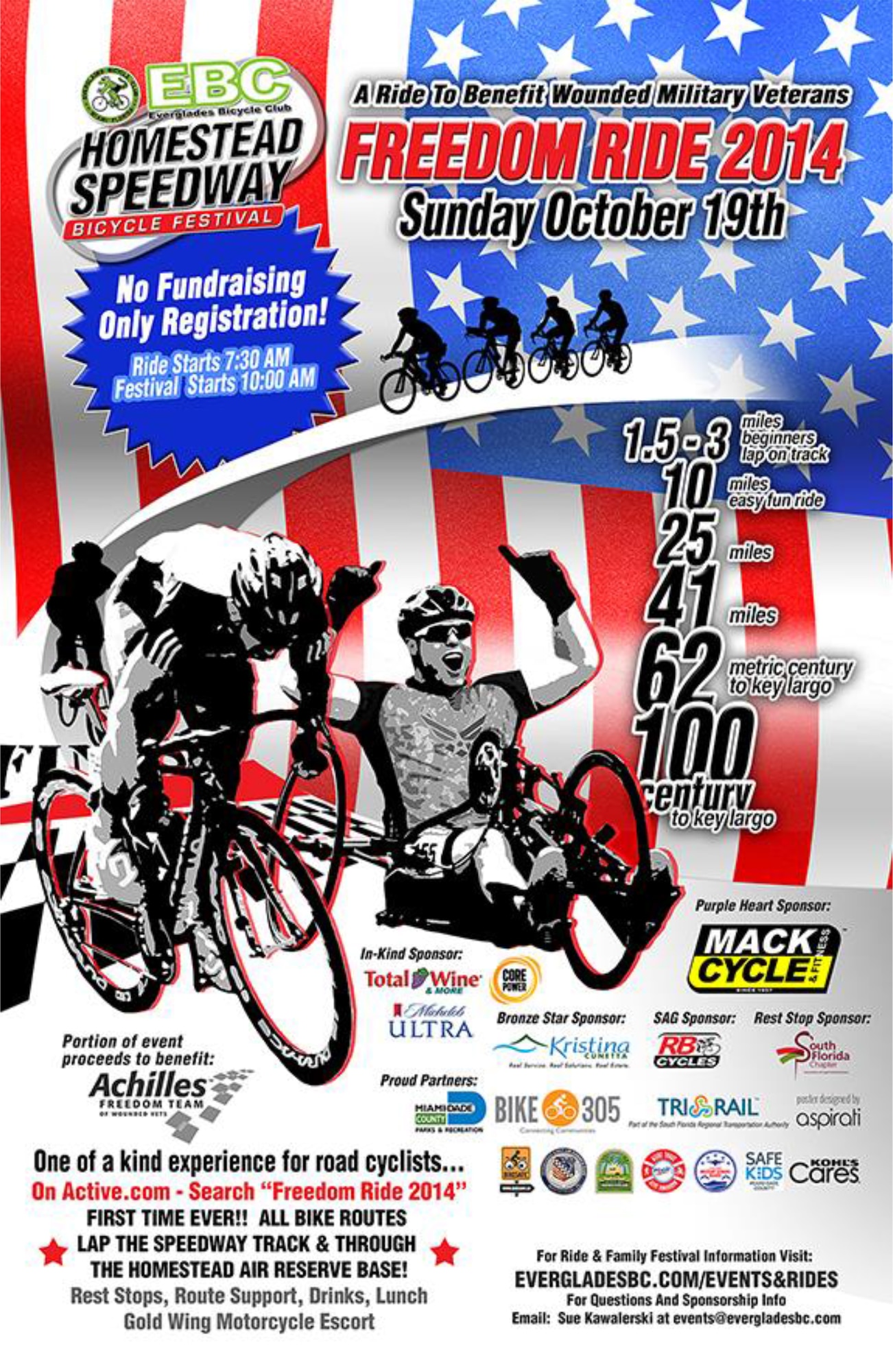 The Everglades Bicycle Club will host its 12th Annual Freedom Ride that benefits the Freedom Team of Wounded Veterans, a branch of Achilles International at 7:30 A.M., starting at Homestead-Miami Speedway on Oct. 19. (Courtesy graphic)