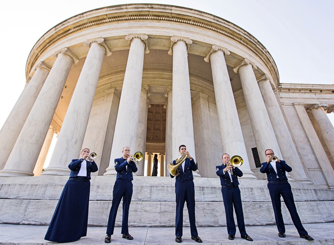 The United States Air Force Band's brass quintet, Blue 82, performed a recital of chamber music at the historic Lyceum in Alexandria, Virginia.  The Band's Chamber Music Series also featured a performance this week by the clarinet quartet at Montgomery College in Rockville, Maryland.  (U.S. Air Force Photo by Senior Master Sgt. Kevin Burns/released)