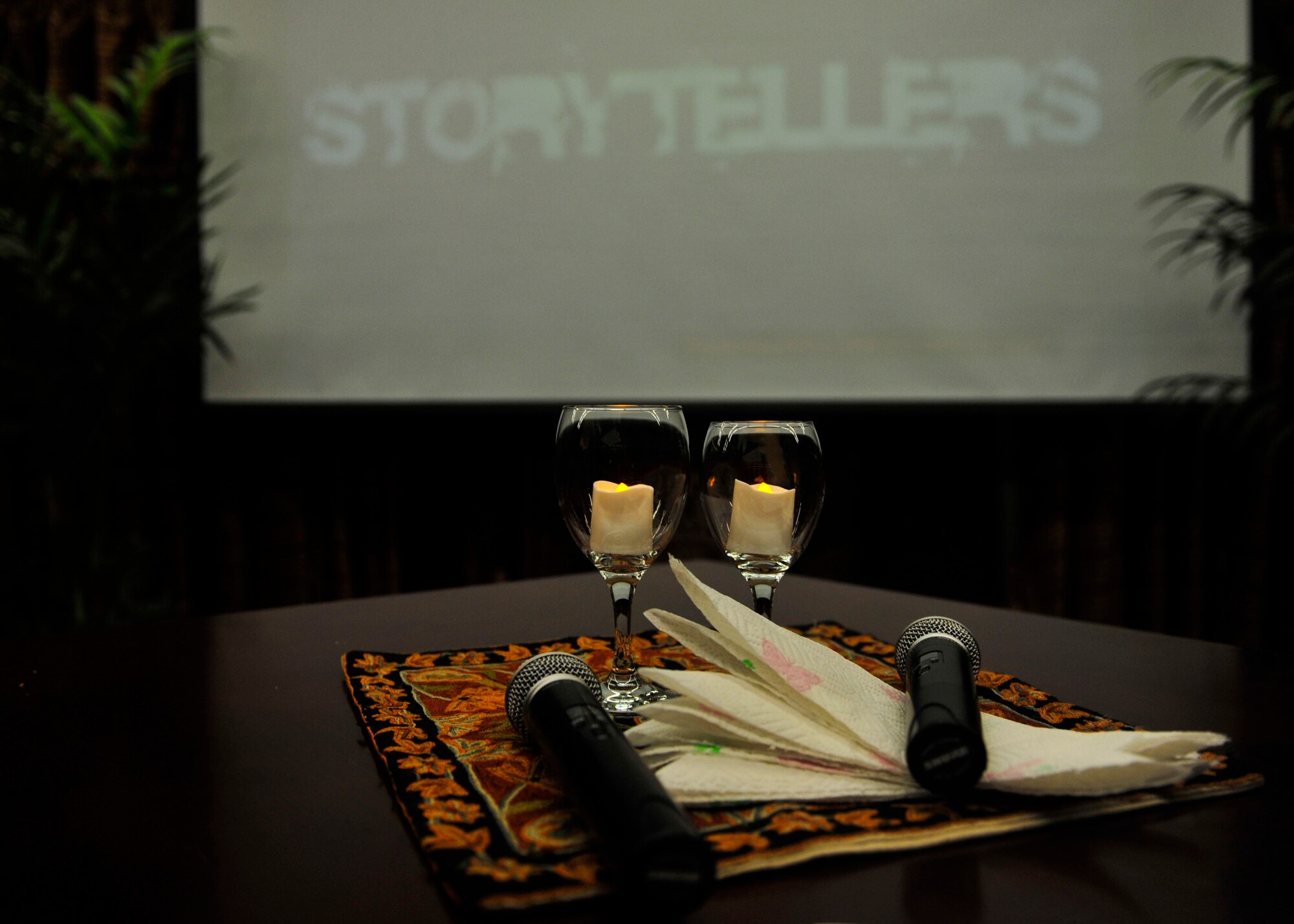 A Storytellers event was held at Al Udeid Air Force Base, Qatar, Oct. 4, 2014. The Storytellers resiliency forum is an Air Force program that began at Incirlik Air Base, Turkey in 2012 to create community connections and open dialogue among Airmen. (U.S. Air Force photo by Senior Airman Colin Cates)  